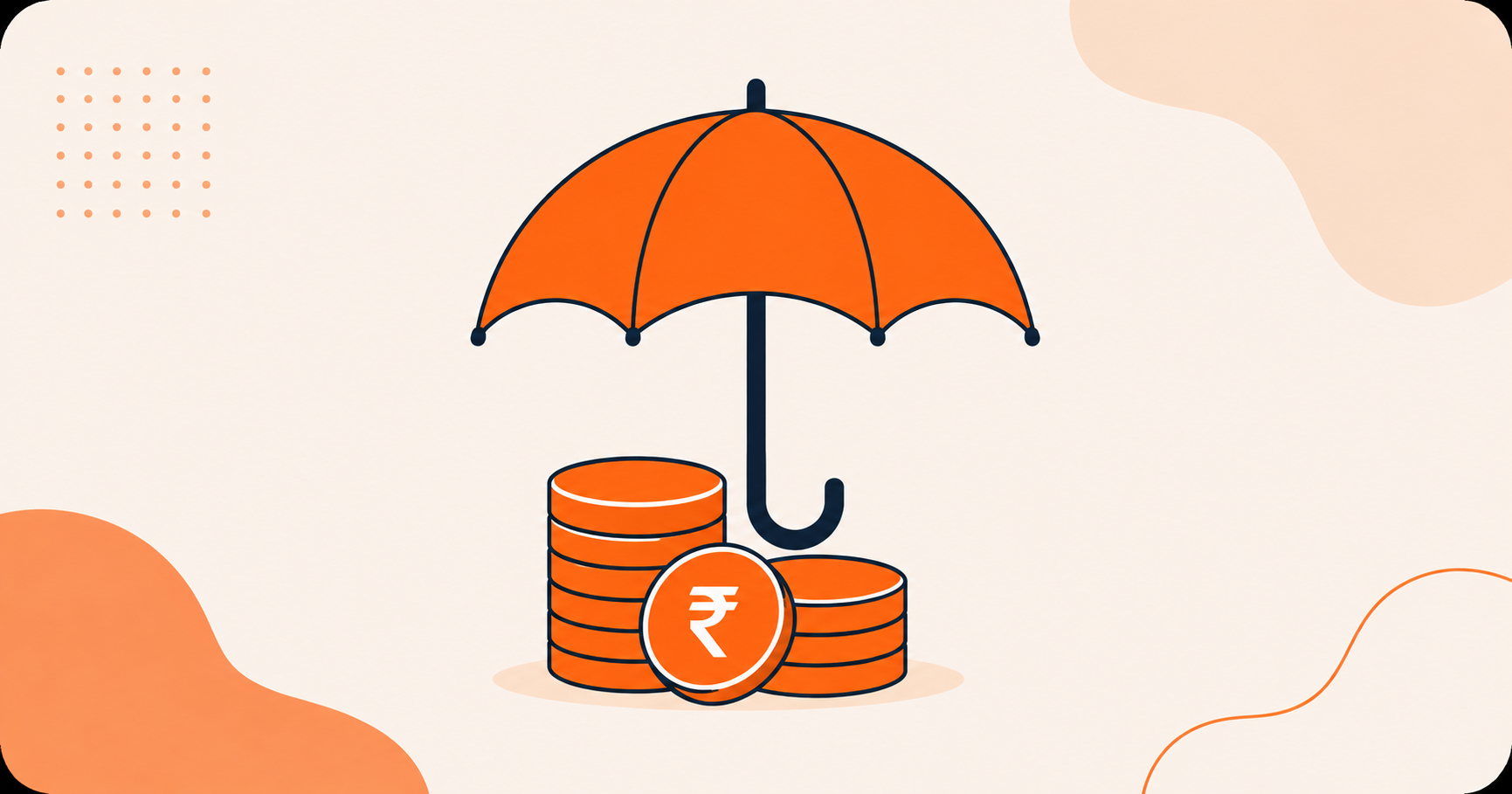 An umbrella illustration protecting a stack of rupee coins