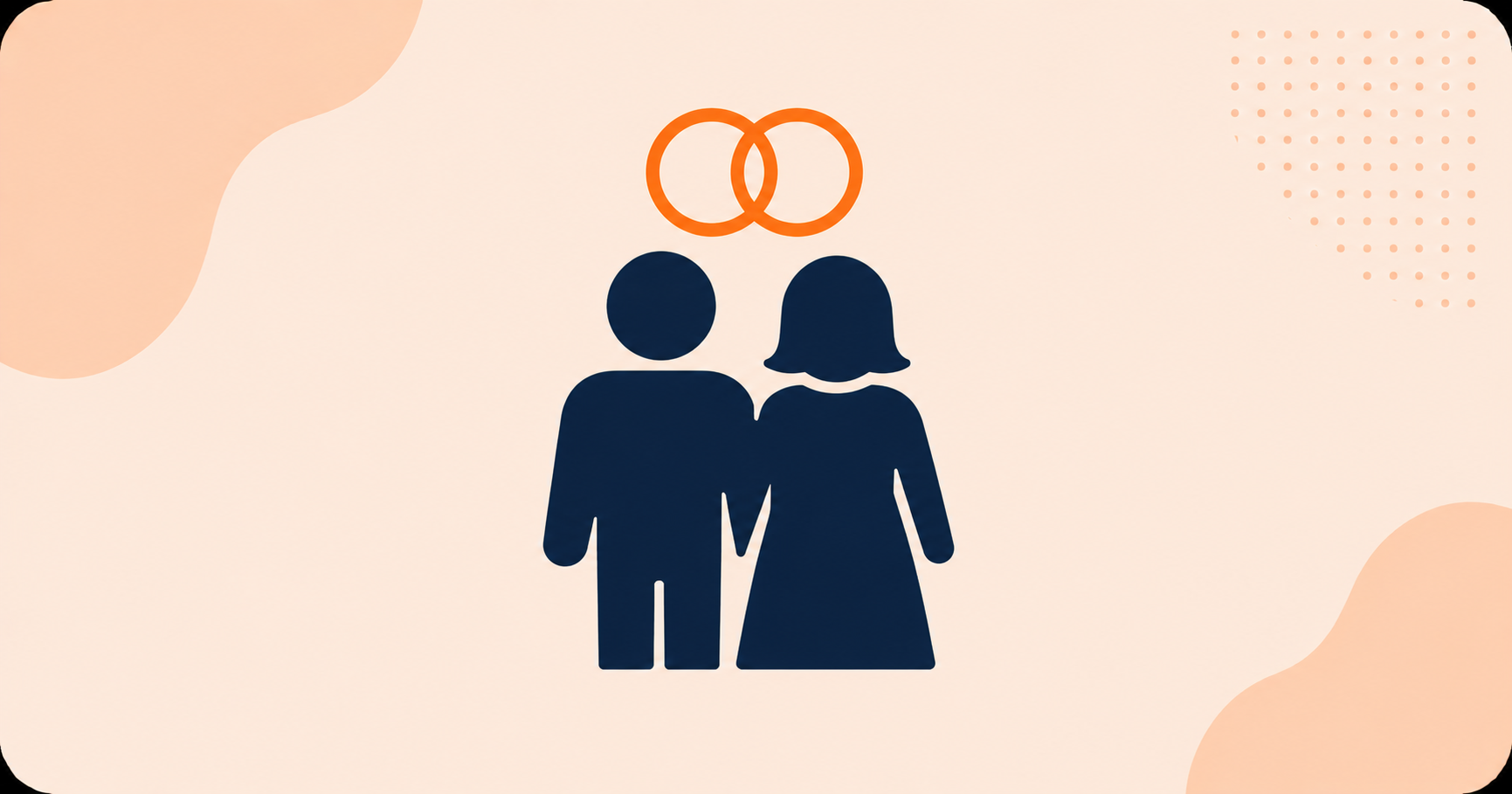 Two interlocking rings above a couple silhouette icon