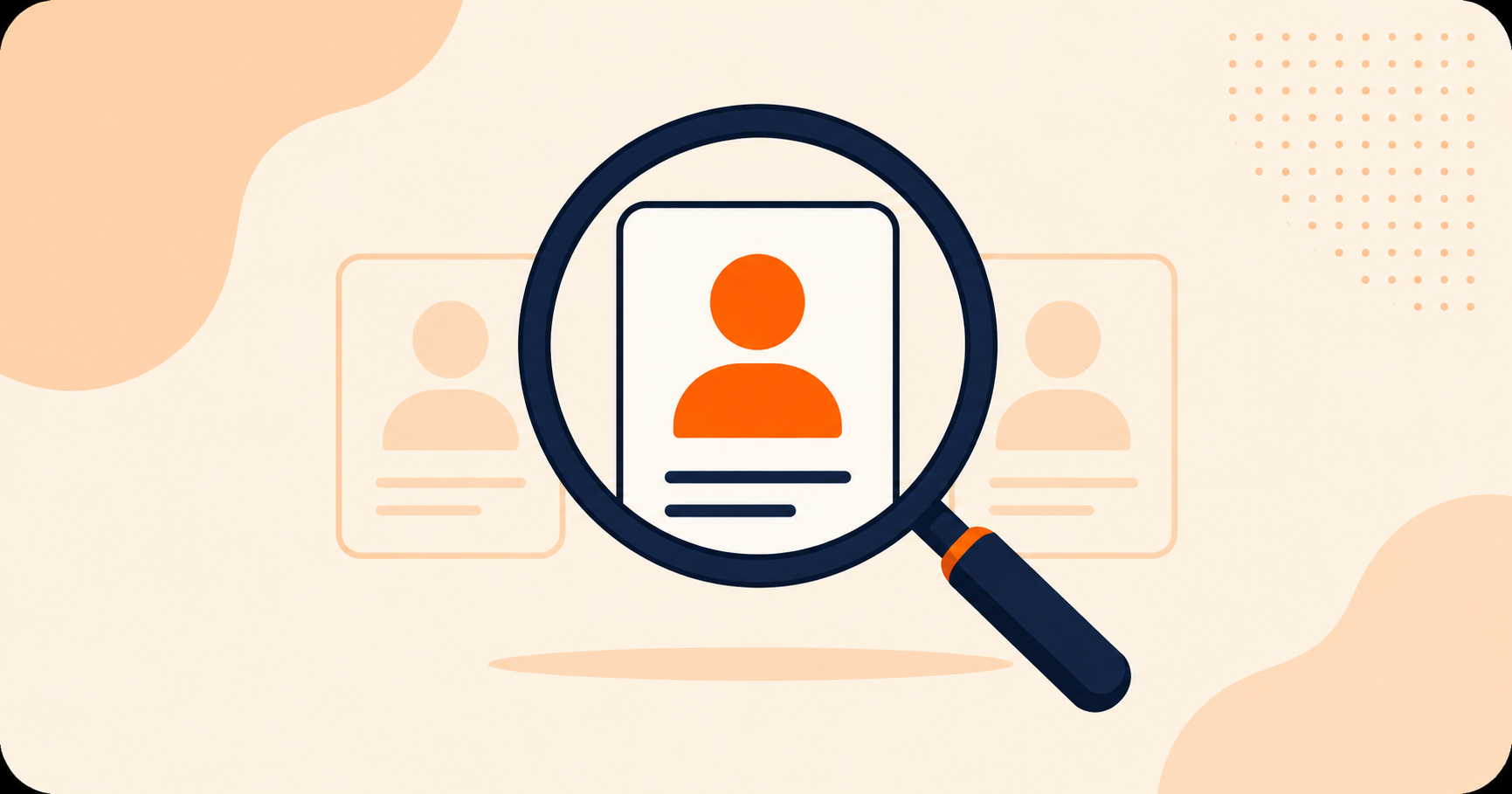 A magnifying glass hovering over a person profile icon
