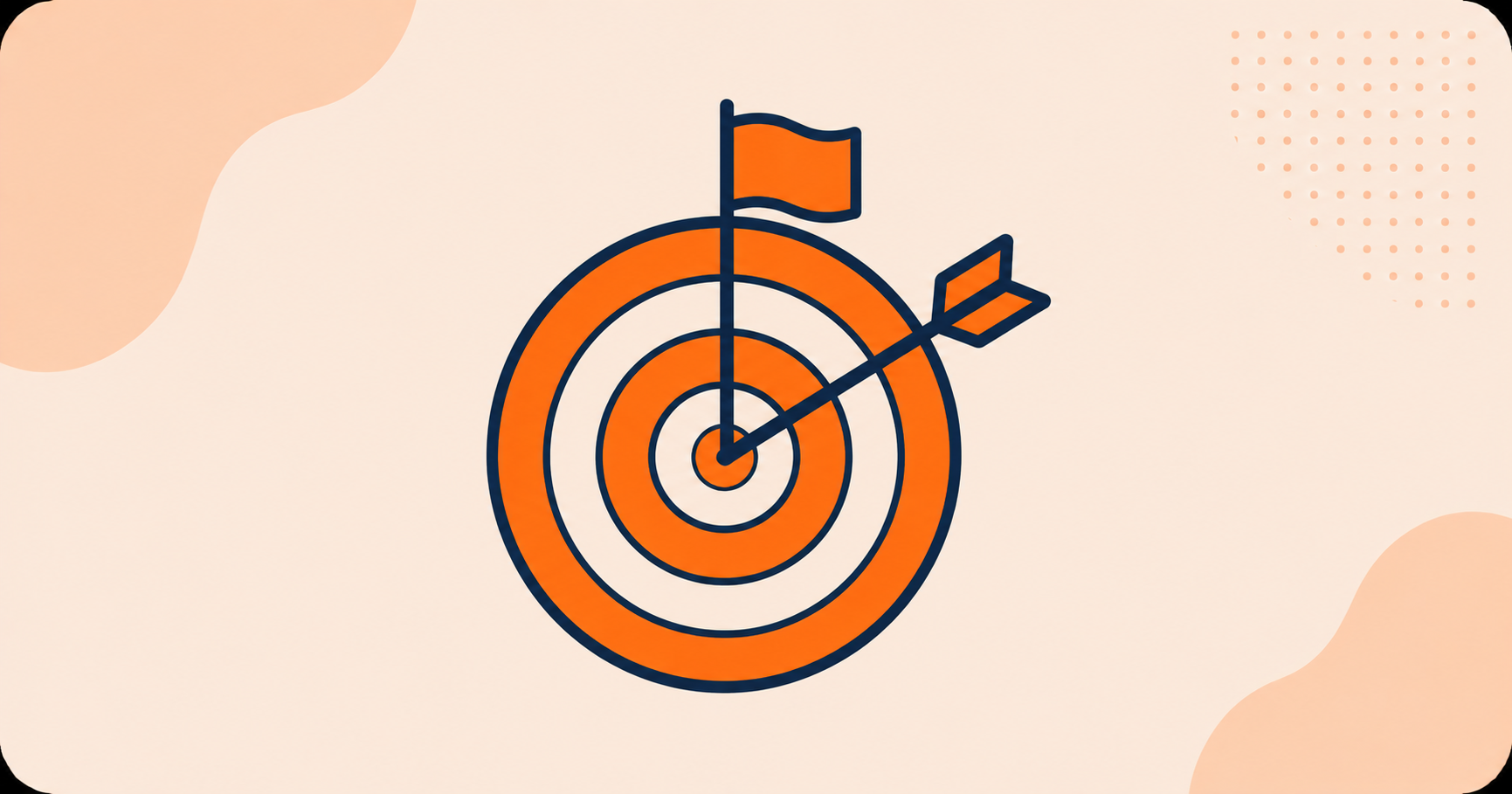A bullseye target with an arrow and a small flag at the center