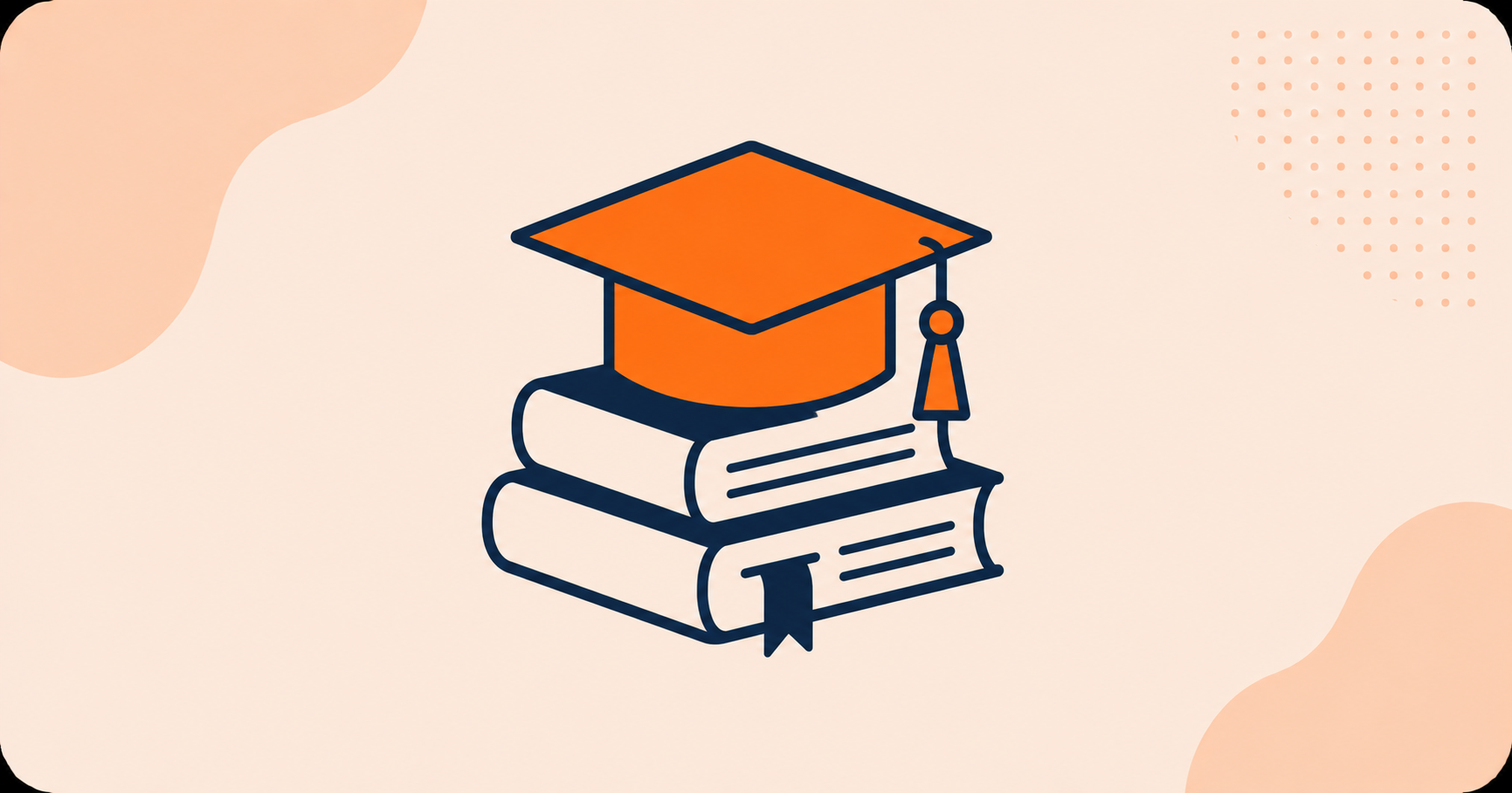 An orange graduation cap resting on a stack of books