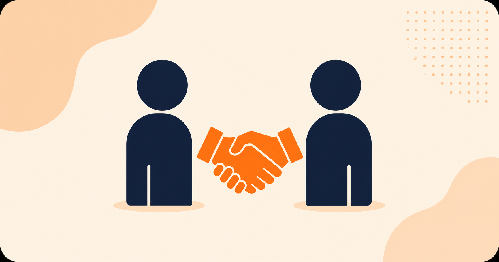 Two person icons with a handshake icon between them