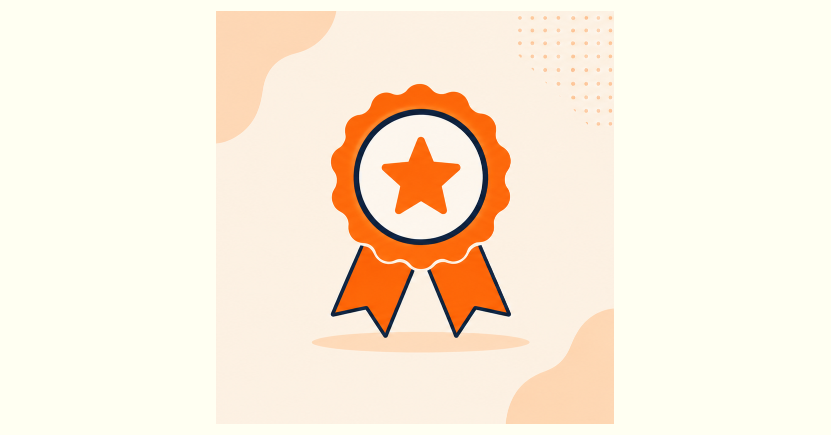 An orange award ribbon badge with a star in the center